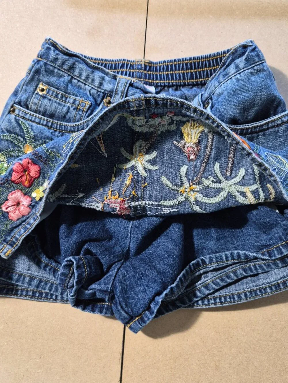 Gymboree Denim Skort 3Y Girls Vintage 2002 Little Hula Girls Embroidered Y2K